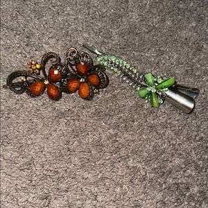 Elegant Floral Hair Clips Set - Green and Brown